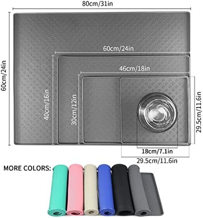 Ptlom Grey Pet Placemat for Dog and Cat, Waterproof Anti-Slip Pet Feeding Bowl Mats for Food and Water, Small Medium Large Tray Mat Prevent Residues from Spilling to Floor, Silicone, 31.5" 23.6" - Image 2