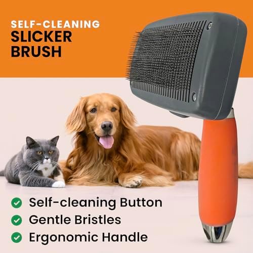 GoPets Self-Cleaning Slicker Brush for Dogs & Cats, Deshedding & Dematting - Image 3