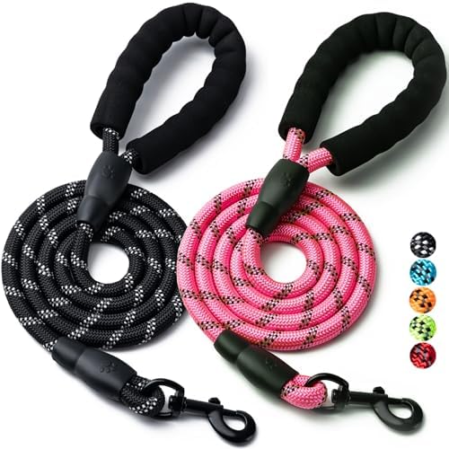 2 Pack Dog Leash, Heavy Duty Nylon Rope Pet Leashes(4FT-1/2,Black/Pink) by BOOMIBOO