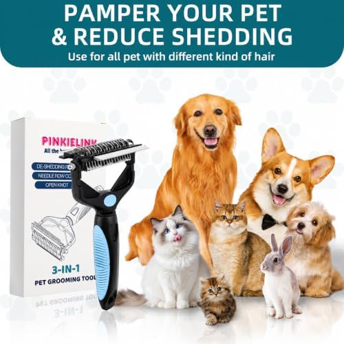 3-IN-1 Pet Grooming Tool - Undercoat Rake, Dematting Comb & Deshedding Brush for Cats, Dogs, Horses - Removes Mats, Tangles & Loose Fur, Reduces Shedding & Prevents Hair Mess (Blue) - Image 6