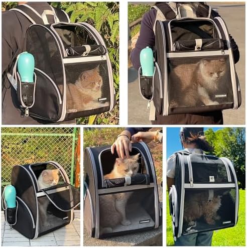 Cat Backpack Carrier for Small Dogs and Medium cat Puppy Kitten Bunny Pet Carrier Backpack Collapsible with Fully Ventilated Mesh with Safety Leash (Black, 12.9" L x 10.62" W x 15.5" H - M) - Image 4