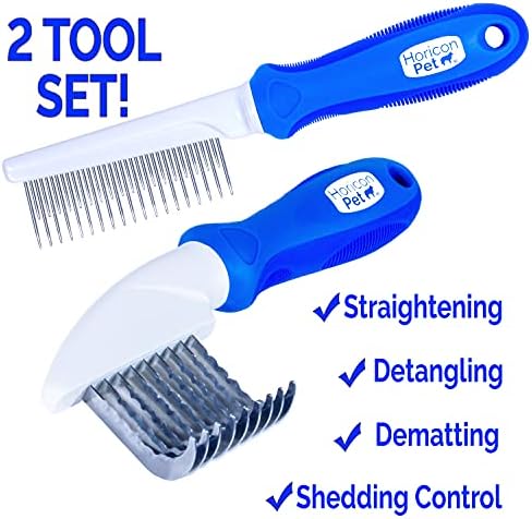2 In 1 Dematting Razor Comb and 37 Pin Detangling Pet Comb Set - Removes Knots, Matted Fur, & Tangles Gently For Dogs & Cats - Image 2