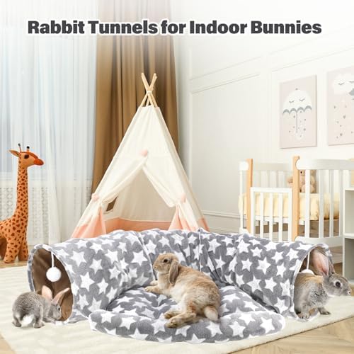 BWOGUE Bunny Tunnel Bed, 2-in-1 Collapsible Rabbit Tunnel Hideout with Mat - Image 7