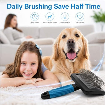 Dog Brush For Long Haired Dogs Poodles-Dog brushes for grooming&shedding-Large Firm Slicker Brush for Goldendoodles-With Soft Massage Grooming Stainless Steel Pins, Pet Grooming Wire Brush-25mm(1") - Image 4