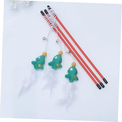 NOLITOY 3 Pack Christmas Cat Tease Sticks Funny Interactive Toys Pet Training Wand Christmas Tree Theme