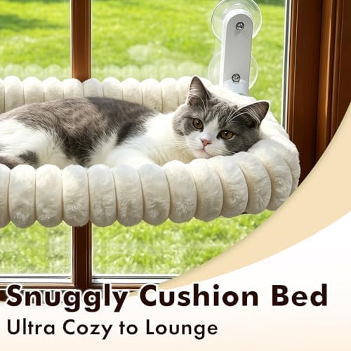 AMOSIJOY Foldable Cat Window Perch with Cloud-Soft Cushion Bed, XL White - Image 5