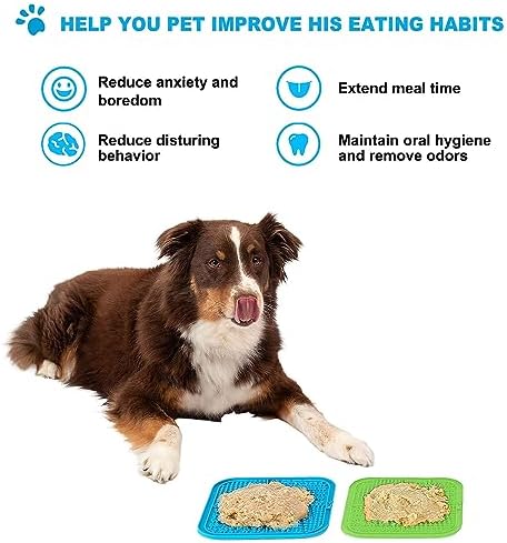 Lesipee Licking Mat for Dogs & Cats 2 Pack, Slow Feeder Lick Pat, Anxiety Relief Dog Toys Feeding Mat for Butter Yogurt Peanut, Pets Supplies Bathing Grooming Training Calming Mat (Blue&Green) - Image 5