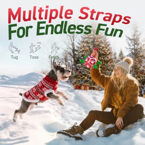 QDAN Small Christmas Dog Toys, Soccer Ball with Straps, Outdoor Interactive Toys for Tug of War, Puppy Birthday Gifts, Water Toy, Durable Dog Balls for Puppy (5 Inch) - Image 3