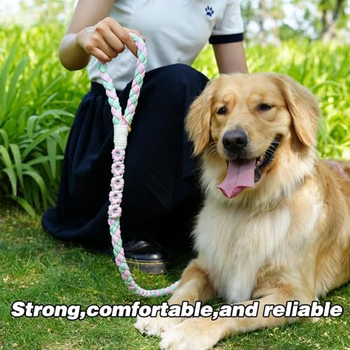 5FT Braided Cotton Rope Leash for Small, Medium and Large Dogs,Pink & Green Color - Image 5