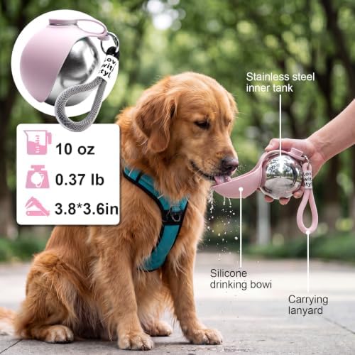 Portable Dog Water Bottle with Bowl, 10oz Leak-Proof Stainless Steel Dog Travel Water Bottle, BPA-Free Pet Water Dispenser for Small & Medium Dogs, Walking, Hiking & Outdoor Travel (Pink) - Image 3