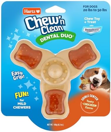 Hartz Chew ‘n Clean Chew Toy and Treat in One Chicken Flavored Tri-Point Dog Toy, Medium by Hartz