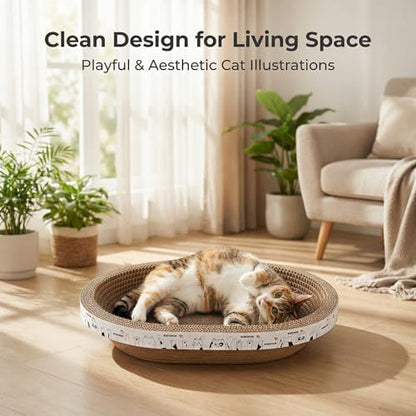 All-in-One Cardboard Cat Scratchers for Indoor Cats, Oval Cat Scratch Box & Lounger Beds Kitten Loves, Durable Cat Scratching Pads + Bonus Toys Couch Cat Scratch Protector - Image 6