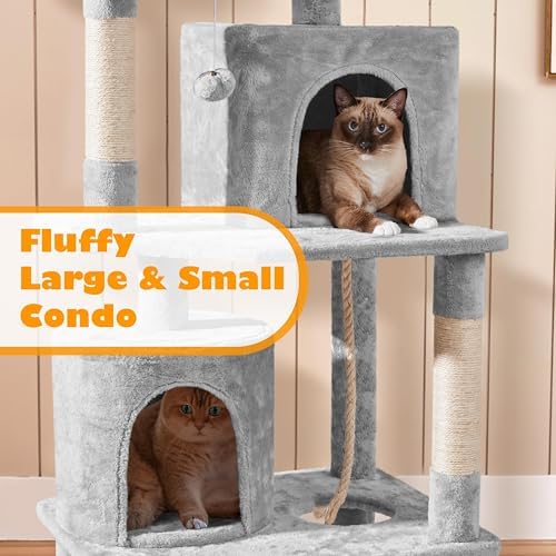 Yaheetech Cat Tree Tower, 70.5in Multi Level Cat Tree Kitten Condo with 2 Condos & 2 Plush Perches & Scratching Post & Dangling Ball, Cat Tower Furniture for Play & Rest Light Gray - Image 4
