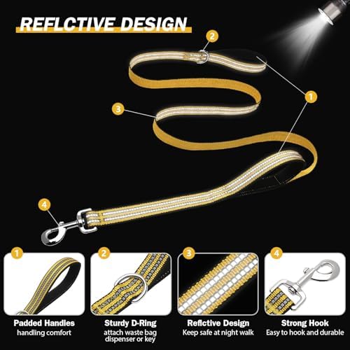 Hikiko 6FT Dog Leash with 2 Padded Handles Reflective,Yellow - Image 4
