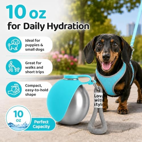 Portable Pet Dog Water Bottle with Silicone Collapsible Bowl, 10 oz Blue - Image 7