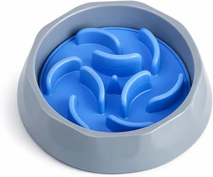 Oak & Tail Slow Feeder Dog Bowl with Removable Silicone Insert, 2-in-1 Pet Food Water Bowl, Anti-Gulping Design for Healthy Eating, Gray, Blue