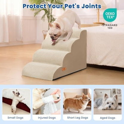 Dog Steps for Bed and Couch, Pet Stairs for Small Dogs and Cats, Khaki - Image 4