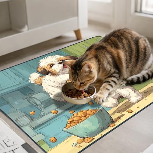 Nuxovilar Playful Puppy Pet Food Mat Polyester 23.62x17.71 Inches - Image 2