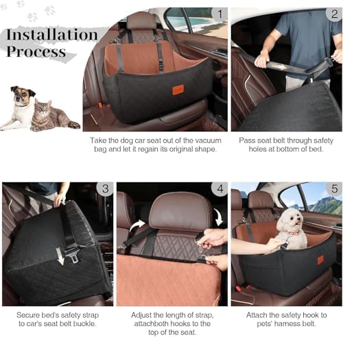 Wooaidagg Dog Car Seat for Medium & Large Dogs Up to 55lbs, Memory Foam Cushion, Washable Cover, Safety Straps & Non-Slip Bottom(Black/Brown,Large) - Image 6