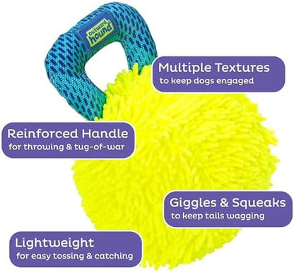 Outward Hound FlyFetch Giggle Ball Dog Toy, Giggles & Squeaks, Handle for Tug & Fetch, Lightweight, Multiple Textures, All Breeds, 7.3" - Image 3