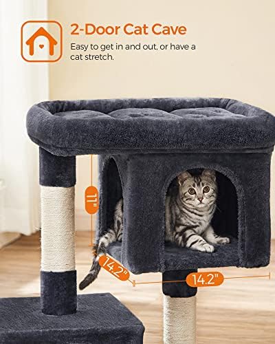Feandrea Cat Tree, 33.1-Inch Cute Cat Tower, Plush Kitten Condo, Smoky Gray - Image 4