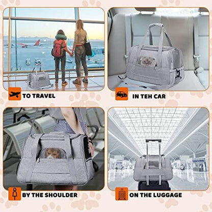 Pet Carrier Bag Airline Approved Up for Cats and Dogs Up to 20LBs, Soft Cat Carrier Dog Carrier Travel Kitten Carrier with Mat, Nail Clipper, Brush, Foldable Bowl Cat Accessories - Image 6