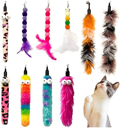 AcceLeah Cat Worm Toy Refills Cats Teaser Toys Cat Fishing Pole Toy Refill Wand Replacement Cat Wand Attachments 10Pcs Cat Worms and Dragonfly Refill,Cat Wand Toy Assorted Teaser Refills(10Pcs) by AcceLeah