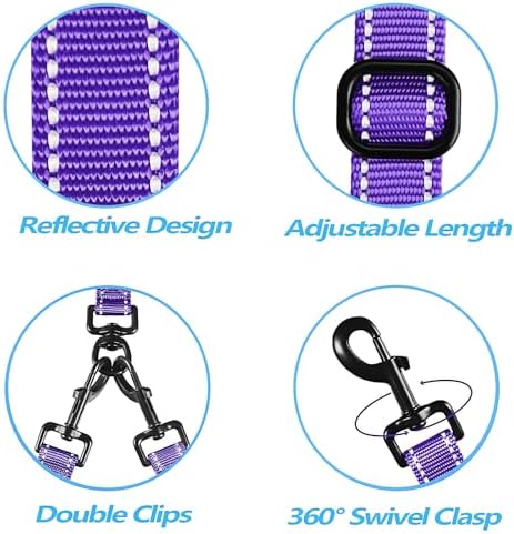 PetBonus Double Dog Leash, No Tangle Dual Leash, Reflective Walking Training Lead, 4 Comfortable Padded Handles for 2 Dogs with Collapsible Bowl and Waste Bags (Purple, Large) - Image 4