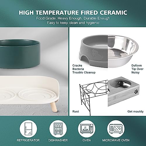 Elevated Ceramic Dog Bowl Set - Double Dog Feeding Bowls with Stand Splash Proof - Raised Dishes for Food and Water - Ideal for Small to Medium Dogs - 2 x 720 ml - 11.3 oz - Green - Image 6