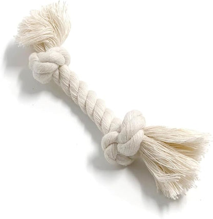 BOBA & VESPA Organic Natural White Cotton Tough Rope Toys for Dogs | USA Made | Chew Toys & Non-Toxic, Interactive Rope Toy for Small, Medium Dog to Large Dog (M (1" x 14" with 2 Knots))
