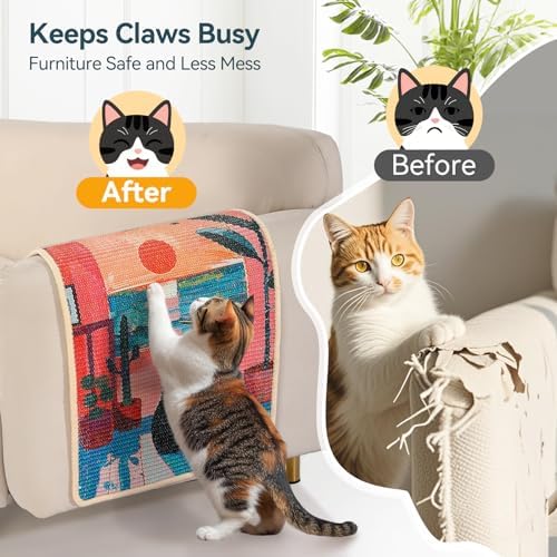 3-in-1 Sisal Cat Scratcher Mat 23.6x15.7 – Durable Scratch Rug Use for Floor & Wall with Adhesive Tape, Protects Couch, Carpet & Furniture, Anti-Slip, Pet-Safe for Indoor/Outdoor Cats, Pink Romance - Image 6