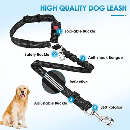SlowTon Dog Seat Belt for Car, 2 Pack Dog Car Harness Seatbelt with Bungee - Image 5
