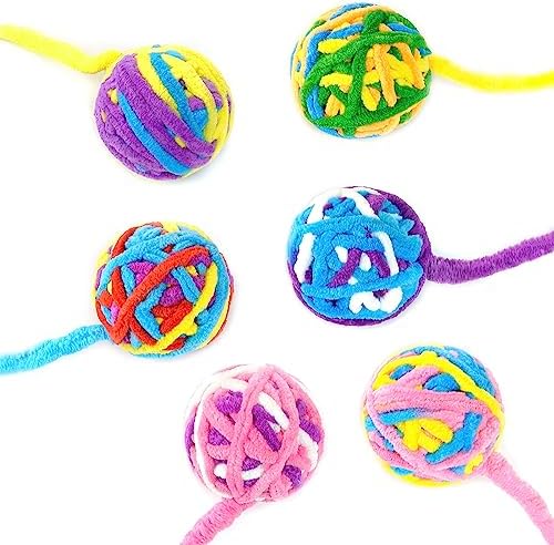 CHIWAVA 6PCS 20" Woolen Yarn Cat Toys Ball with Bell 2" Large Indoor Balls - Image 2