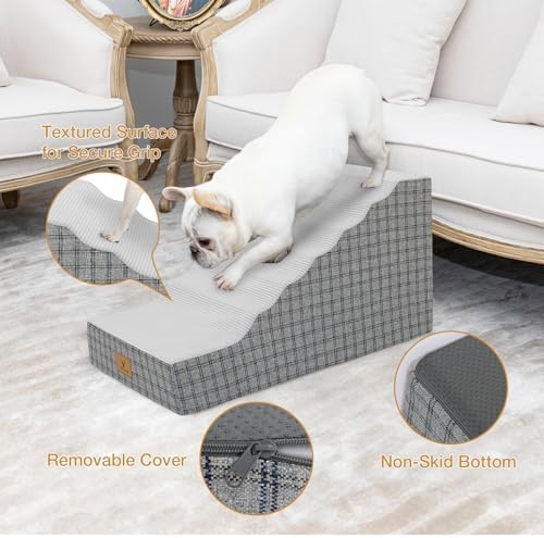 Pets Ramp for High Beds, Small Dogs & Senior Cats - Non-Slip Texture & Machine Washable Cover - Supportive Foam for Joint Comfort, Easy Climb for Couch, Sofa, Furniture (Gery) - Image 2