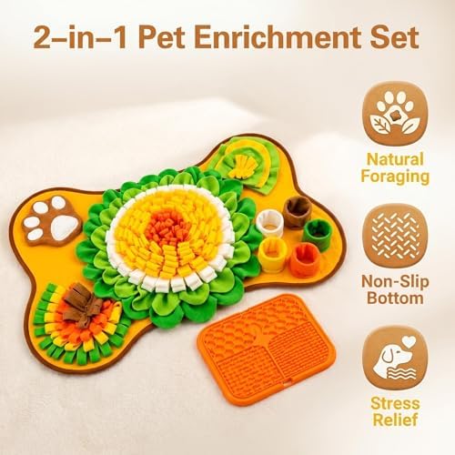 Snuffle Mat for Dogs & Lick Mat Set, Orange Snuffle & Lick Combo - Image 2