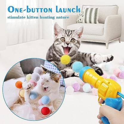 Mewlmart Interactive Cat Toys for Indoor Plush Ball Launcher Cat Enrichment Toys Pom Pom Balls 30 Balls - Image 2