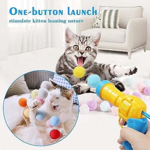 Mewlmart Interactive Cat Toys - Indoor Cat Enrichment with Launchers, Pom Pom & Puff Balls (100 Balls) - Image 2