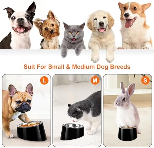 Tilted Dog Bowl Non-Slip & Non-Spill Pet Feeder with Elevated Detachable Melamine Stand, Easy to Get Food Dog Dish, M/180ml Black - Image 3