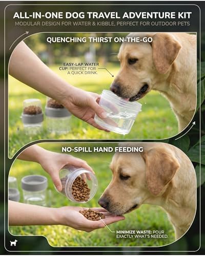 Portable Pet Travel Water Bottle and Food Container - 2-in-1 Detachable Dog Travel Cup for Walking, Hiking and Traveling - Leak-Proof, BPA Free & Food Grade Safety Material (Gray, 2-Pack Set) - Image 5