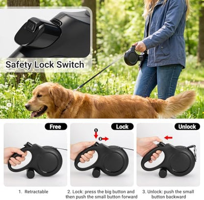 Segarty 26 Ft Walking Lead with Poop Bag Holder for Dogs 66 lbs - 110 lbs, 360°Tangle-Free Leash with Anti-Slip Handle & One-Handed Brake Pause Lock, 8m Retractable Leash for Dog Pets Outside Activity - Image 4