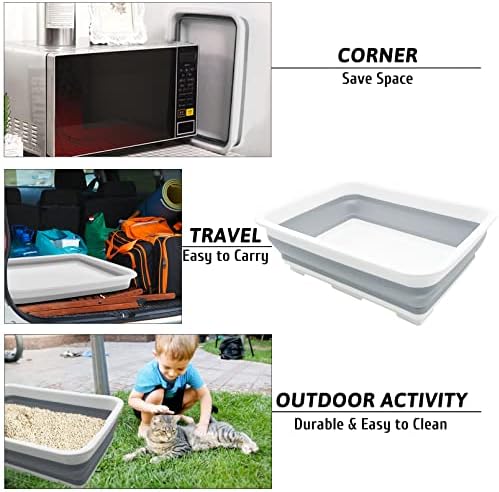 Fhiny Open Cat Litter Box, Kitten Potty Pan Semi-Enclosed Foldable Waterproof Travel Toilet for Indoor Cats Small Pet Kitty Rabbit Supplies Easy to Clean and Assemble 14.6"×10.6" - Image 2