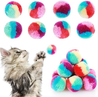 Amaxiu 1.2 in Colorful Cat Pom Pom Ball Toys, 20 Pcs Rainbow Cat Toy Balls Soft Plush Cat Ball Interactive Training Ball for Indoor Cats & Kittens by Amaxiu