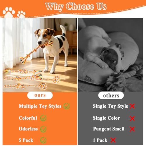 ASOCEA 5 Pack Cotton Rope Toys for Puppy Teething Small Dogs Orange - Image 4
