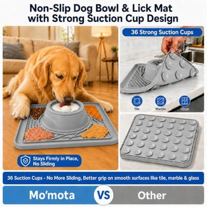 Mo'mota Silicone Slow Feeder Dog Bowls for Soft Treat, Non-Slip Bone Broth Dog Licking Bowl with Rolling Ball, Puppy Lick Bowls for Dietary Supplement/Post-op Nutrition (Gray) - Image 3