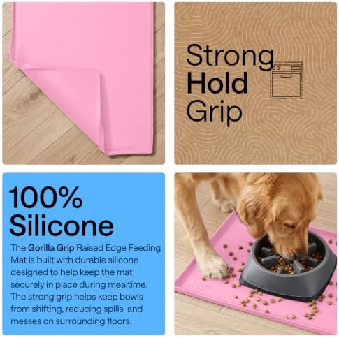 GORILLA GRIP Waterproof Dog Food Mat, Pet Feeding Placemat, 28x18 Pink - Image 3