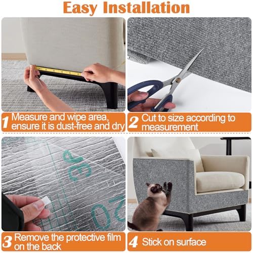 Cat Scratch Furniture Protector-100 x 15.8" Trimmable Self-Adhesive Cats Claws Scratch Pads, Cat Climbing Couch Protector for Protecting Furniture Couch Chair Sofa Cats Pet Gift (Light Gray) - Image 5