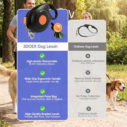 Retractable Dog Leash 26FT for Medium & Large Dogs, Sturdy Heavy-Duty Nylon Tape with Secure Locking Carabiner & Poop Bag Holder, Smooth One-Hand Control, Anti-Slip Handle, Tangle-Free Design (Black) - Image 3