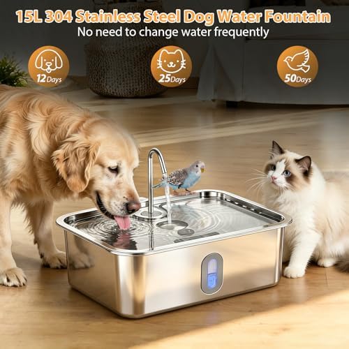 15L/4Gal Stainless Steel Dog Water Fountion Pet Fountain,1Set Filter - Image 3