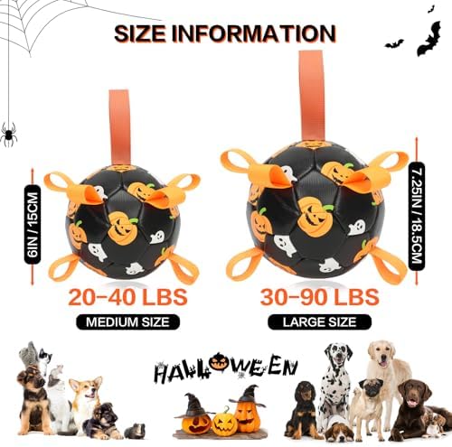 Dog Toys Balls, Dog Soccer Ball with Straps, Dog Birthday Gifts, Durable Balls for Small Medium Pet, Puppy Outdoor Toy, Pet Training Soccer Ball, World Cup Soccer (7.25 Inch) (Ghost, Large) - Image 5