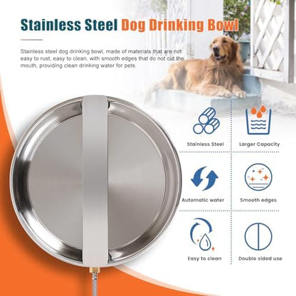 Automatic Dog Water Bowl Dispenser Large Breed Outdoor Stainless Steel Pet Waterer with Float Valve Auto Fill Dog Waterer for Large Dogs Cats Chicken Livestock - Image 4